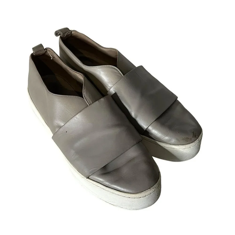 Vince Women's Platform Sneakers Size 9 Wallace Leather‎ Gray Slip On Shoes